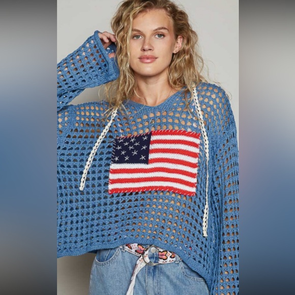 Pol Knit Sweater with American Flag - Picture 1 of 4